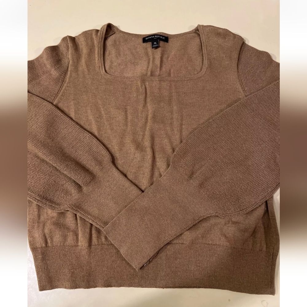 Banana Republic Women's Cropped Sweater Ribbed Chocolate Brown Square Neck EUC